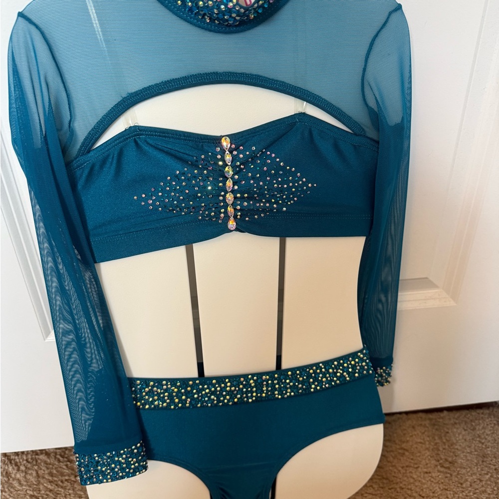 Teal Kids Patrick J Dance Costume with Custom Crystal AB and Teal stoning